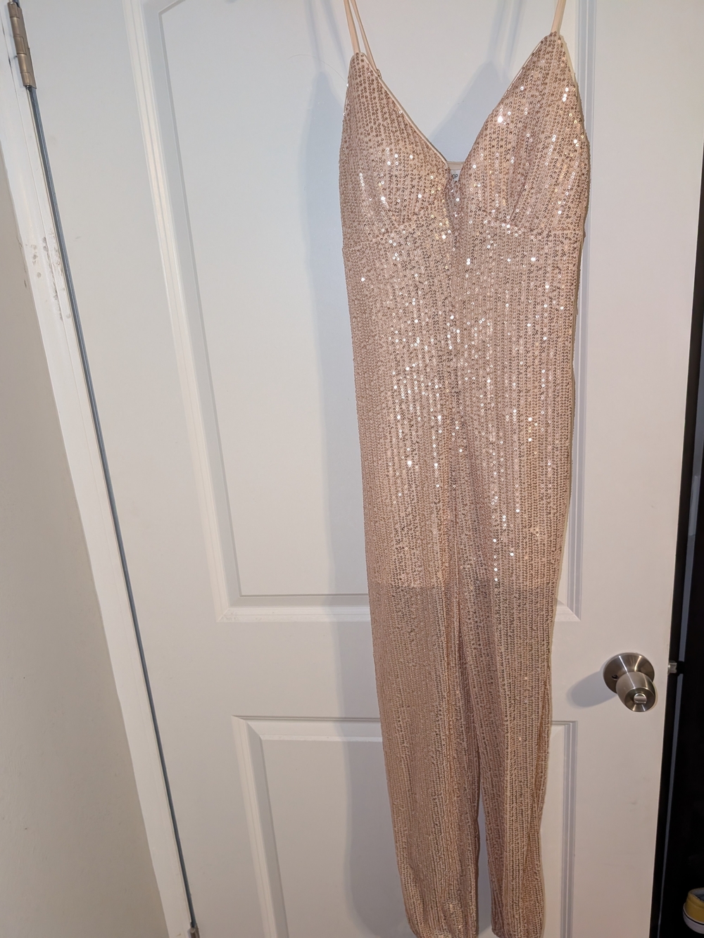 Sequin Strappy Jumpsuit - Nude